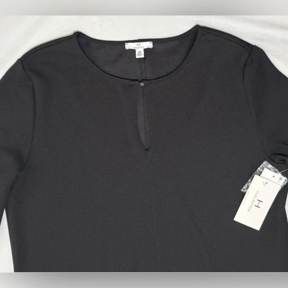 NWT Halston Key Hole Black Midi Dress Size L Large Designer Lightweight $119 - Picture 8 of 10